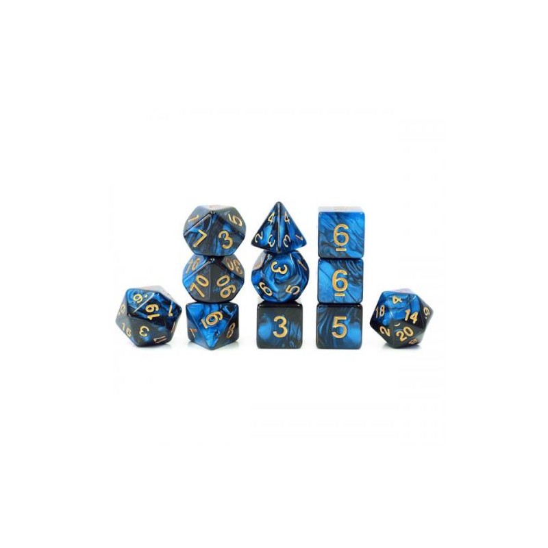 Lot de 11 dés – Fusion Bleu et Noir (en sachet)