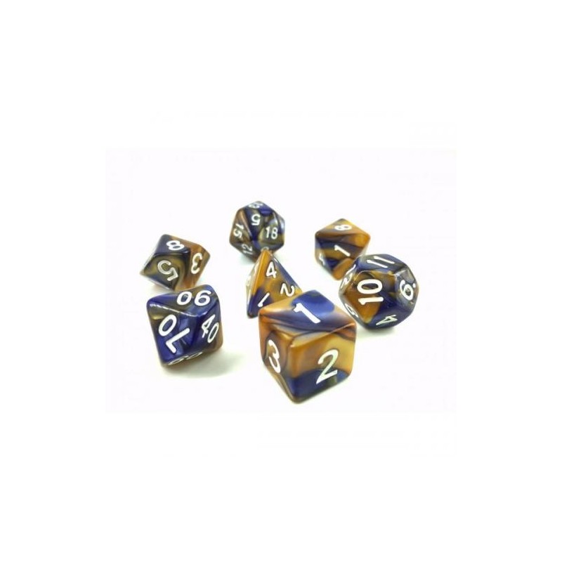 Lot de 7 dés – Fusion Bleu sombre et or