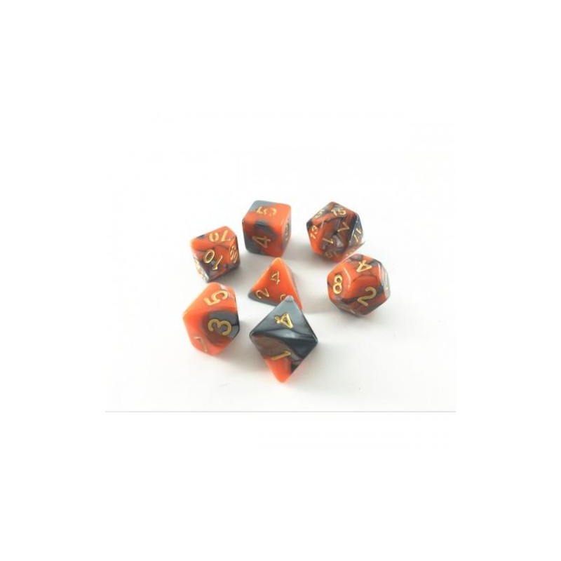 Lot de 7 dés – Fusion Orange et argent