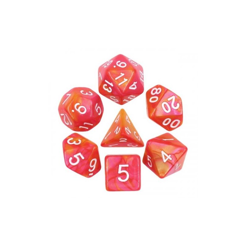 Lot de 7 dés – Fusion Orange et fuchsia