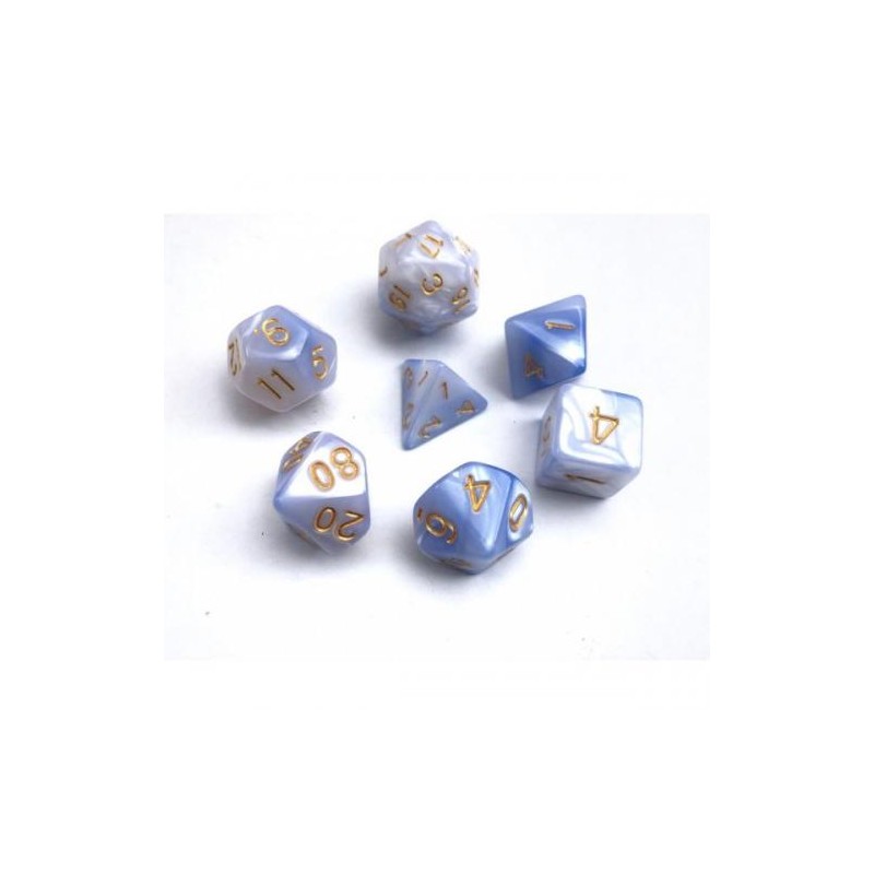 Lot de 7 dés – Fusion Bleu clair et blanc