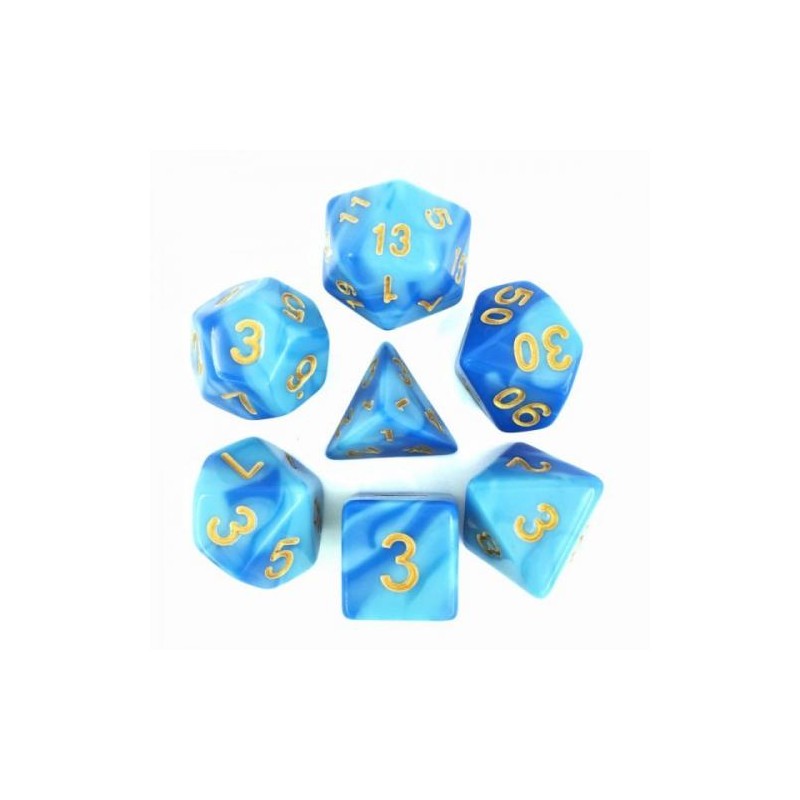 Lot de 7 dés – Fusion Bleu ciel et bleu