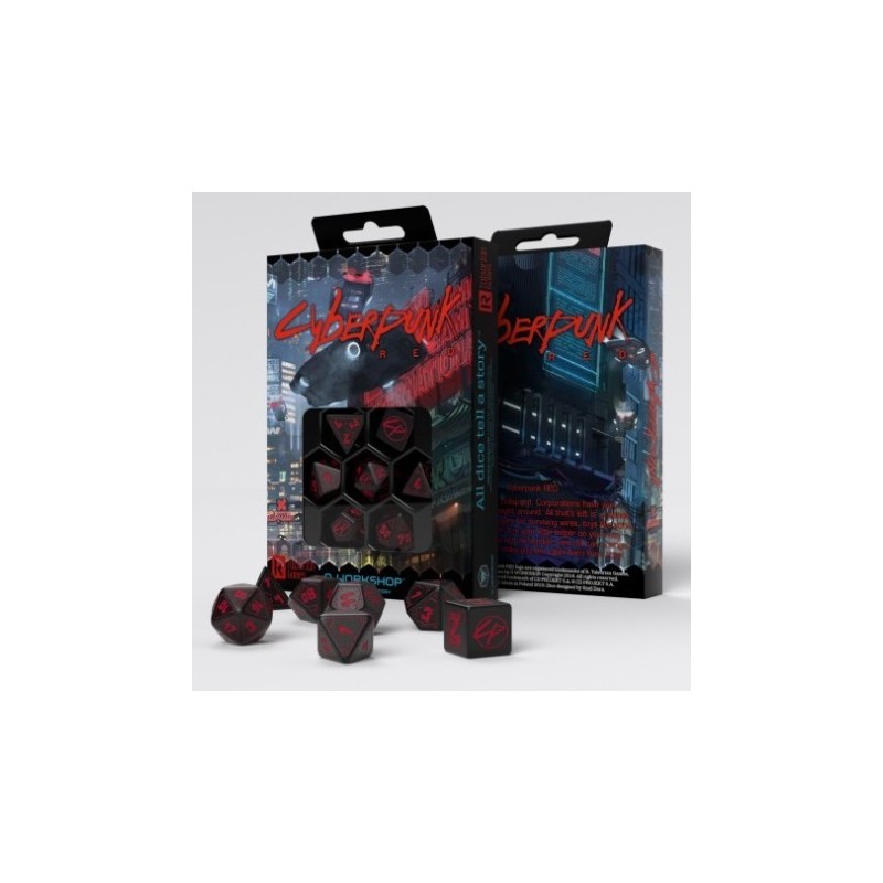 Lot de 7 dés cyberpunk noir- rouge